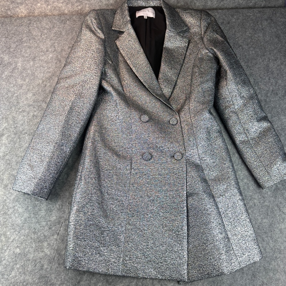 Charles Henry Women's Silver Metallic Double Breasted Long Sleeve Blazer Dress S